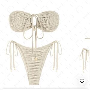 ZAFUL Women Bikini Set Two Piece Textured Beaded Tie Back Halter Cheeky Swimsuit